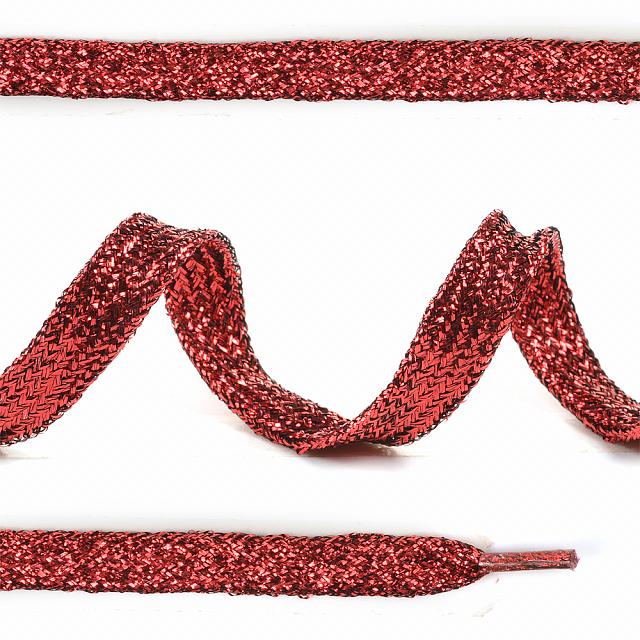 Шнурок плоский металлизированный 10мм дл.120см цв. красный 