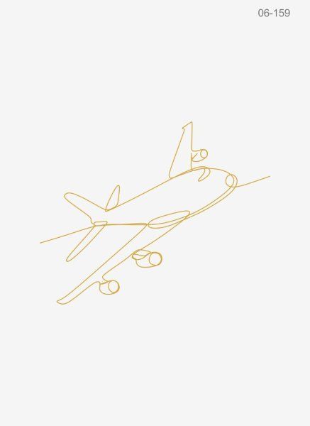 06-159 Термотрансфер Рисунок самолета одной линии, золото 15х11см